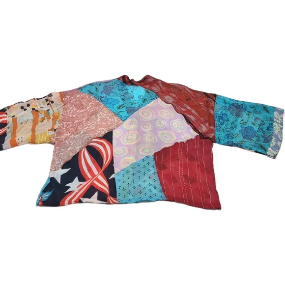 Sacred Threads Sheer Shirt Womens M Patchwork Artsy Boho Button Front Rayon Top - Picture 4 of 11
